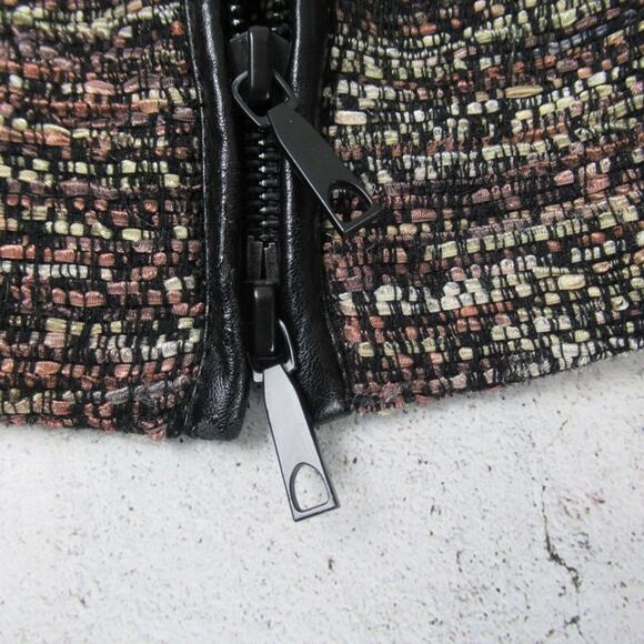 LAFAYETTE 148 NY Brown Tweed Zip Front Evening Jacket Faux Leather Trim Size 4 - Picture 9 of 12